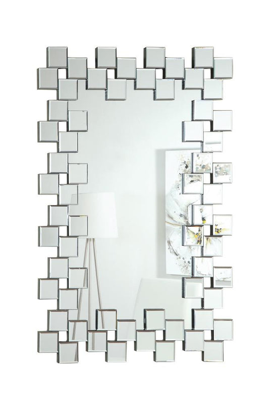 Pamela - Pamela Frameless Wall Mirror with Staggered Tiles Silver