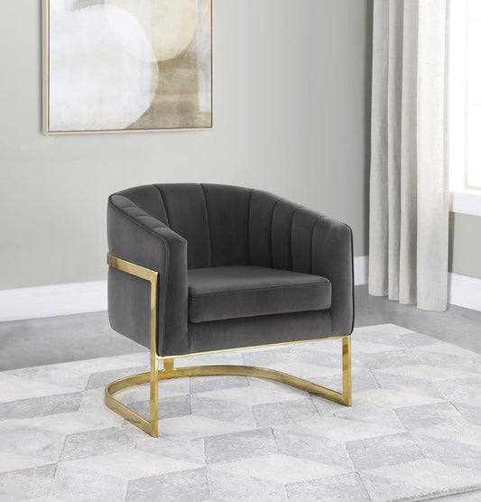 Joey - Joey Tufted Barrel Accent Chair Dark Grey and Gold