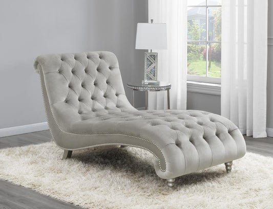 Lydia - Lydia Tufted Cushion Chaise with Nailhead Trim Grey