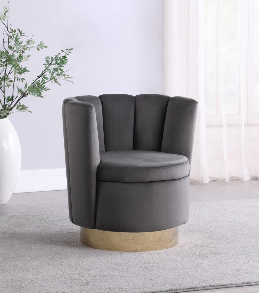 Kimberly - Channeled Tufted Swivel Chair Grey and Gold