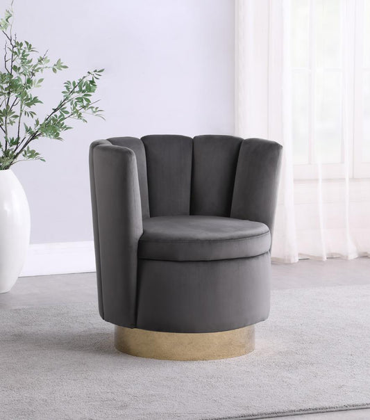 Kimberly - Channeled Tufted Swivel Chair Grey and Gold