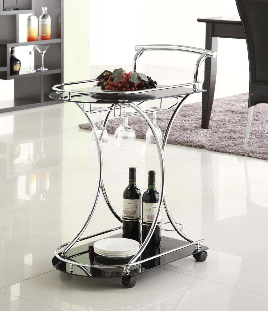 Elfman - Elfman 2-shelve Serving Cart Chrome and Black