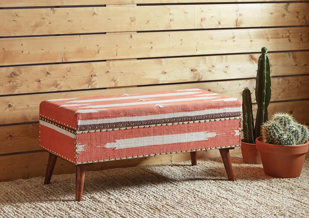 Noah - Noah Upholstered Storage Bench Orange and Beige