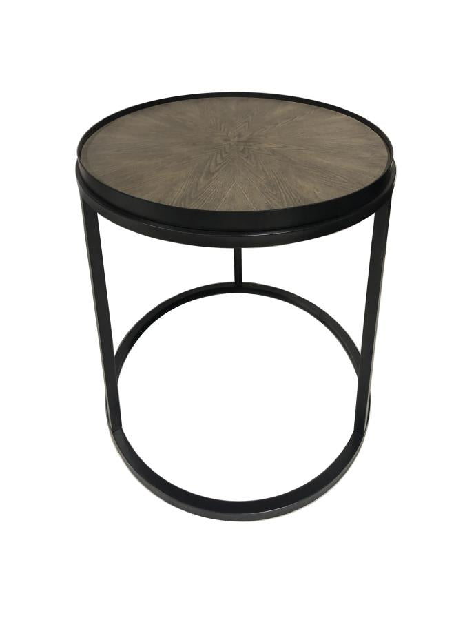 Rodrigo - Rodrigo Round End Table Weathered Elm and Gunmetal