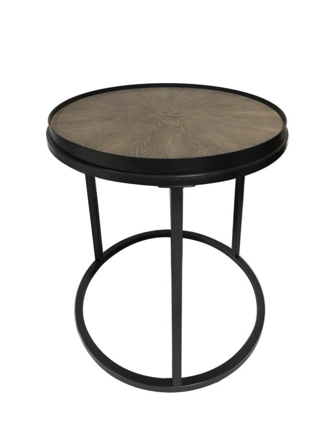 Rodrigo - Rodrigo Round End Table Weathered Elm and Gunmetal