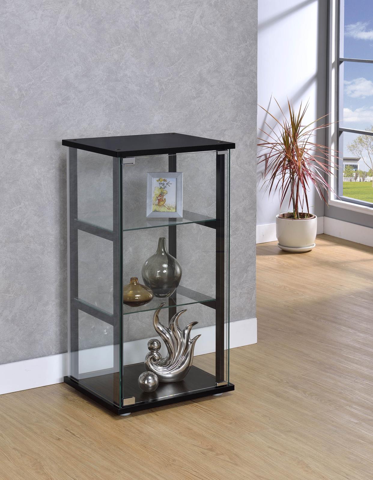 Cyclamen - Cyclamen 3-shelf Glass Curio Cabinet Black and Clear