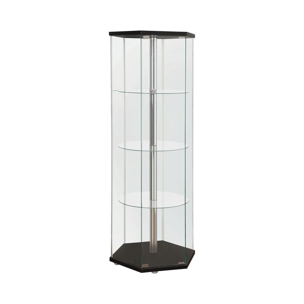 Zahavah - Zahavah 4-shelf Hexagon Shaped Curio Cabinet Black and Clear