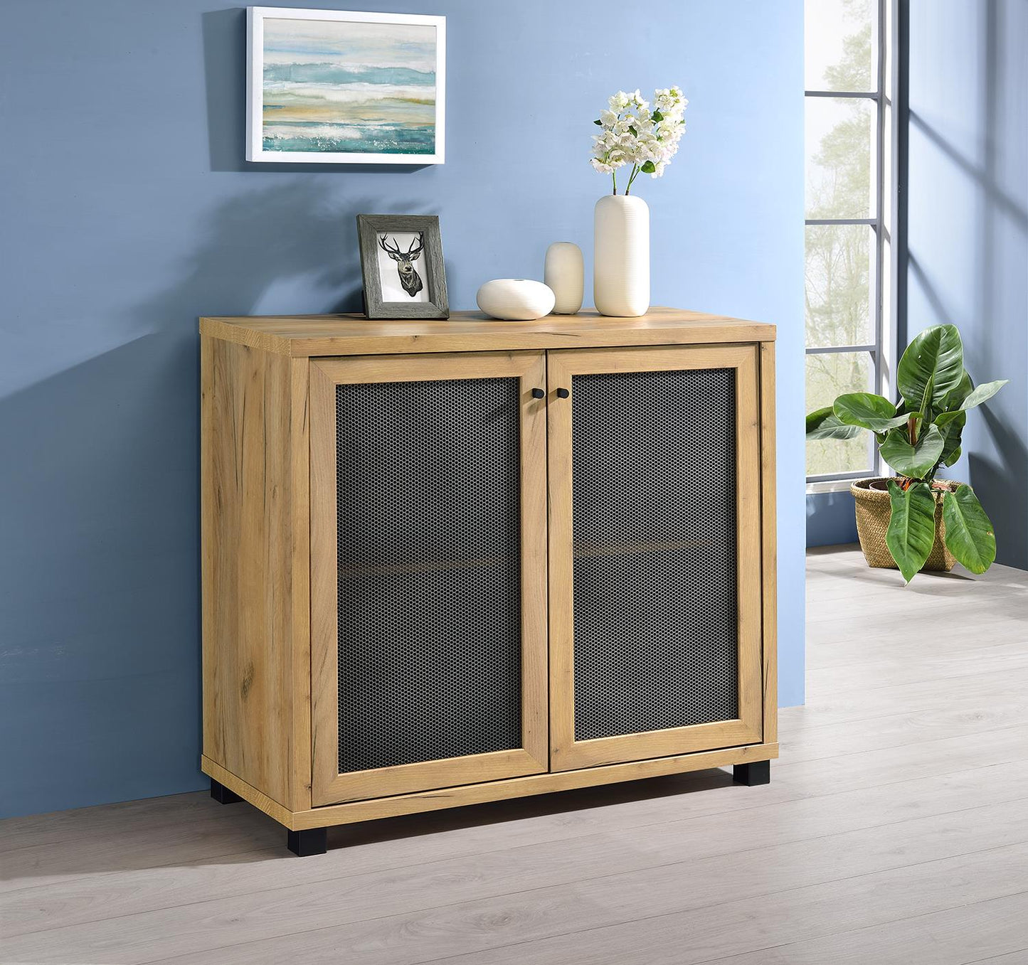 Mchale - McHale Accent Cabinet with Two Mesh Doors Golden Oak