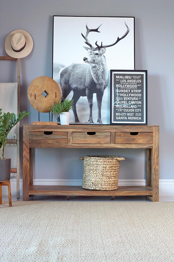 Esther - Esther 3-drawer Storage Console Table Natural Sheesham