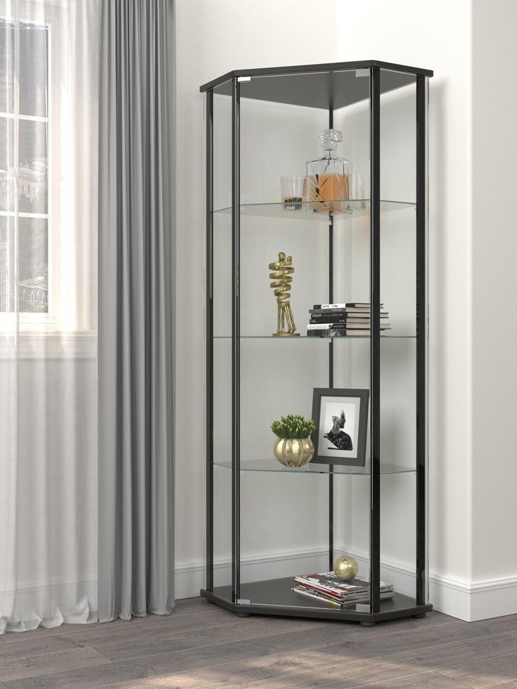 Zenobia - Zenobia Glass Shelf Curio Cabinet Clear and Black