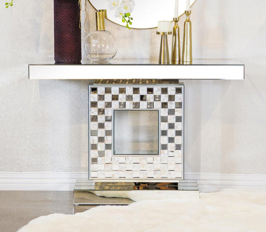 Claire - Checkerboard Square Base Console Table Silver