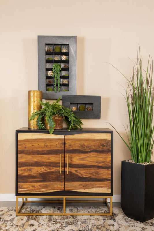 Zara - Zara 2-door Accent Cabinet Black Walnut and Gold