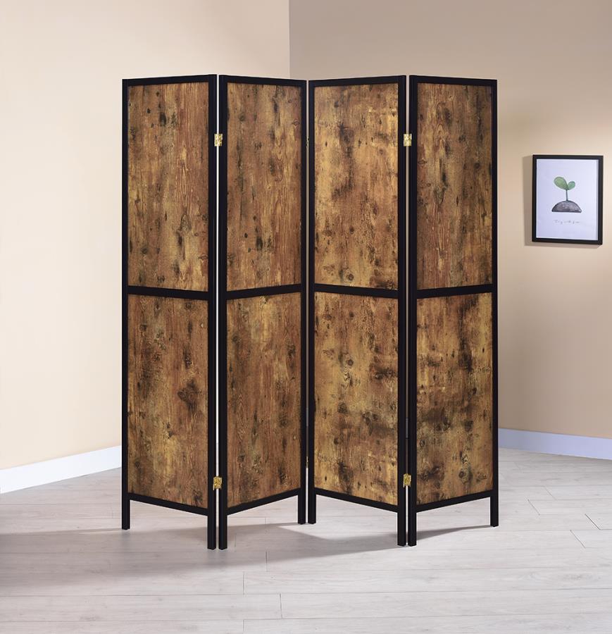 Deepika - Deepika 4-panel Folding Screen Antique Nutmeg and Black