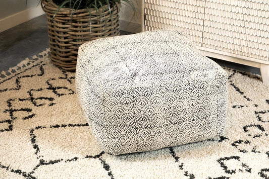 Landry - Landry Square Upholstered Floor Pouf Cream and Black