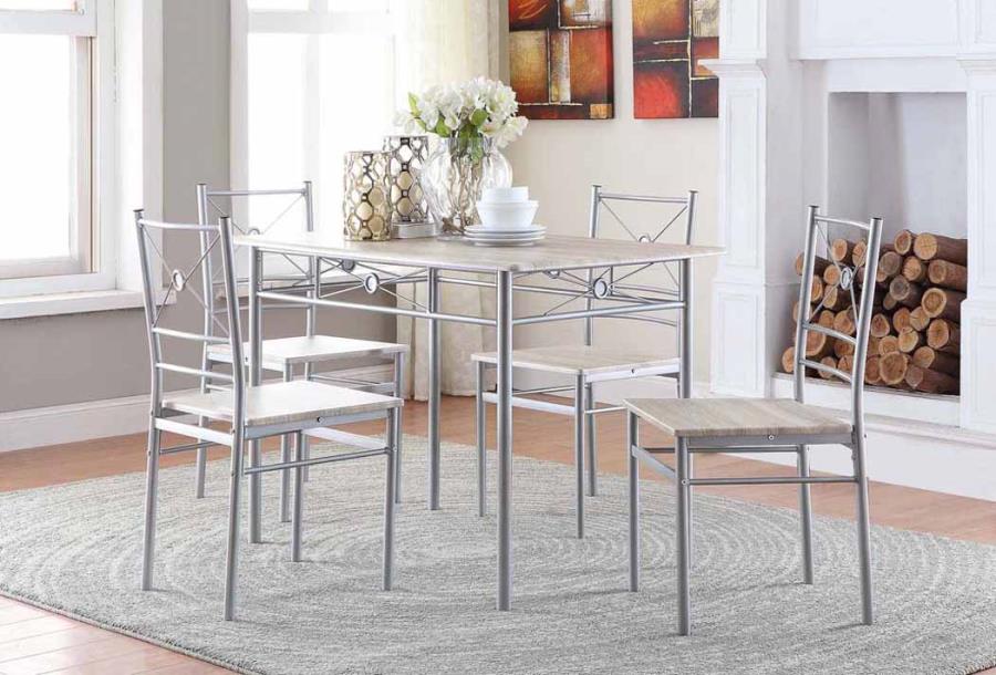 Fontana - Fontana 5-piece Rectangular Dining Set Brushed Silver