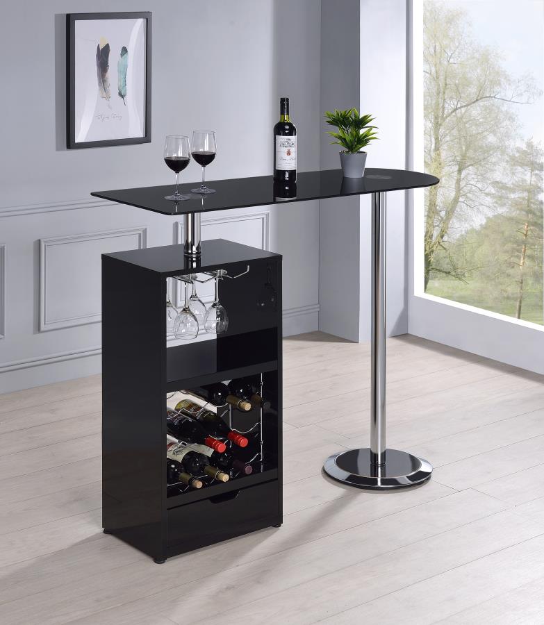 Koufax - Koufax 1-drawer Bar Table Glossy Black