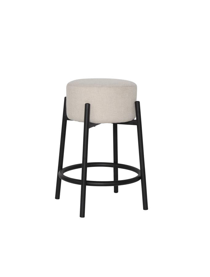 Leonard - Leonard Upholstered Backless Round Stools White and Black (Set of 2)