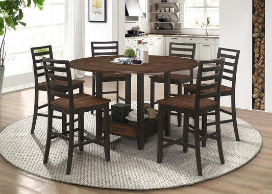 Sanford - Sanford Round Counter Height Table with Drop Leaf Cinnamon and Espresso