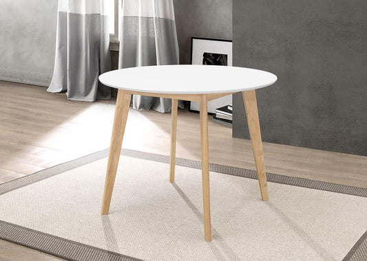 Breckenridge - Breckenridge Round Dining Table Matte White and Natural Oak