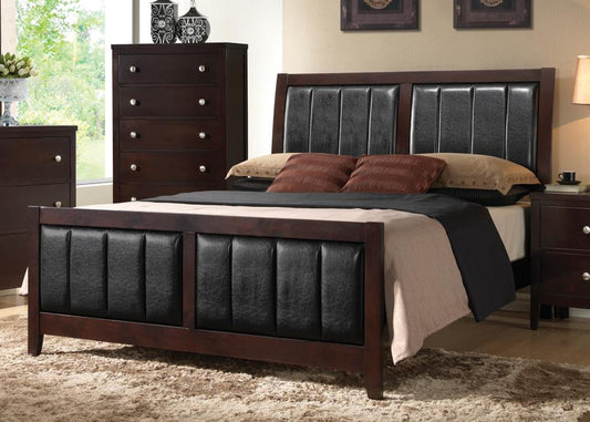 Carlton - Carlton Eastern King Upholstered Bed Cappuccino and Black