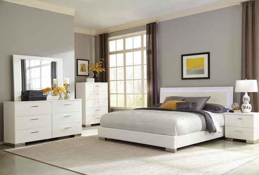 Felicity - Felicity Bedroom Set with LED Light Headboard Glossy White