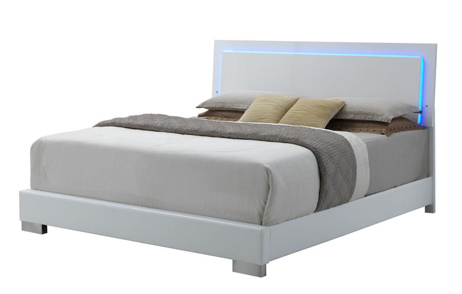 Felicity - Felicity Queen Panel Bed with LED Lighting Glossy White