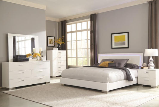 Felicity - Felicity Queen Panel Bed with LED Lighting Glossy White