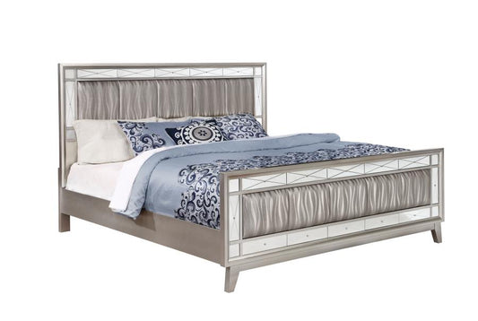 Leighton - Leighton Eastern King Panel Bed with Mirrored Accents  Mercury Metallic