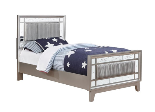 Leighton - Leighton Twin Panel Bed with Mirrored Accents Mercury Metallic
