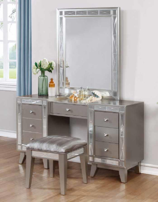 Leighton - Leighton Vanity Desk and Stool Metallic Mercury