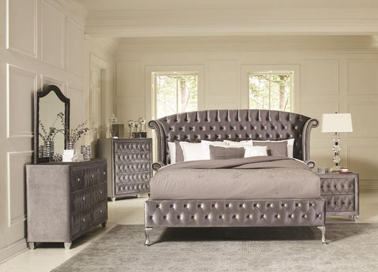 Deanna - Deanna Eastern King Tufted Upholstered Bed Grey