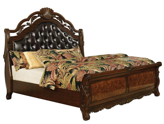 Exeter - Exeter California King Tufted Upholstered Sleigh Bed Dark Burl