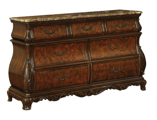 Exeter - Exeter 7-drawer Dresser with Marble Top Dark Burl