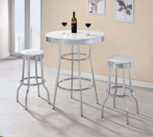 Theodore - Theodore Round Bar Table Chrome and Glossy White