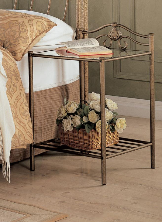 Sydney - Sydney 2-shlef Nightstand Antique Brushed Gold