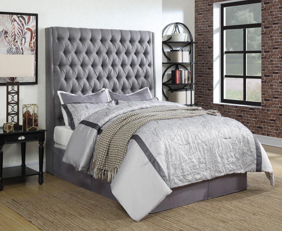 Camille - Camille Queen Button Tufted Bed Grey