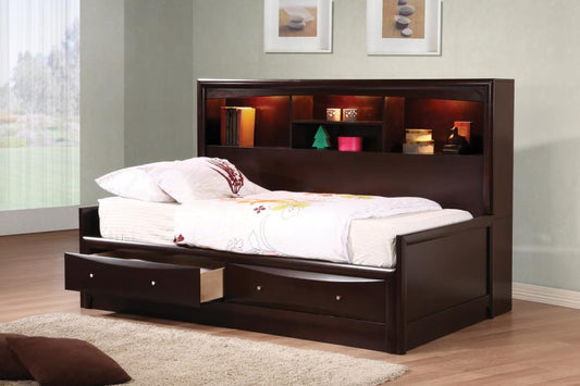 Phoenix - Phoenix Full Daybed with Bookcase and Storage Drawers Cappuccino