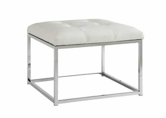 Swanson - Swanson Upholstered Tufted Ottoman White and Chrome