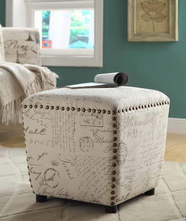 Lucy - Lucy Upholstered Ottoman with Nailhead Trim Off White and Grey