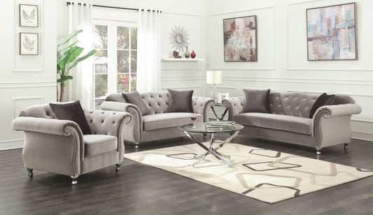 Frostine - Frostine Upholstered Tufted Living Room Set Silver