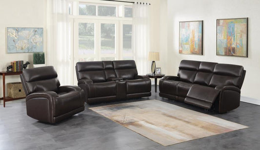 Longport - Longport Upholstered Power Loveseat with Console Dark Brown