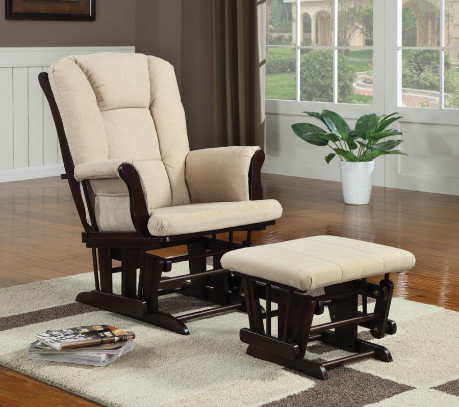 Midge - Midge Upholstered Glider with Ottoman Beige and Espresso