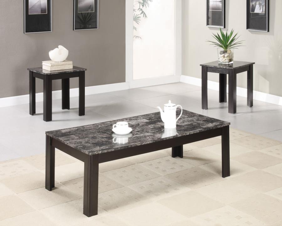 Silas - Silas 3-piece Faux-marble Top Occasional Table Set Black