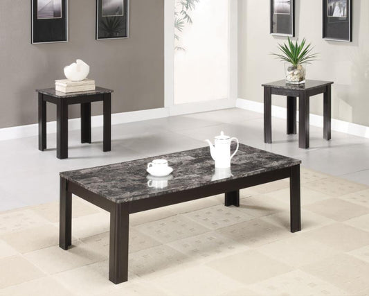 Silas - Silas 3-piece Faux-marble Top Occasional Table Set Black
