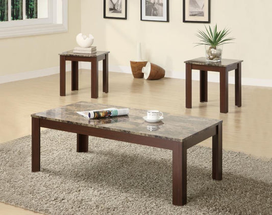 Rhodes - Rhodes 3-piece Faux Marble Top Occasional Set Brown