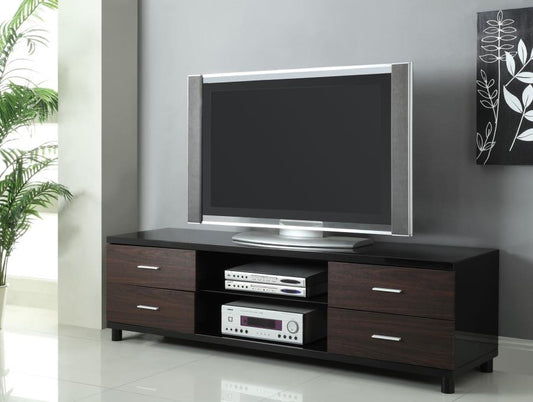 Caleb - Caleb 4-drawer TV Console Glossy Black and Walnut