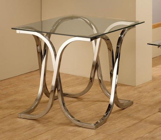 Tess - Tess Curved X-shaped End Table Nickel and Clear