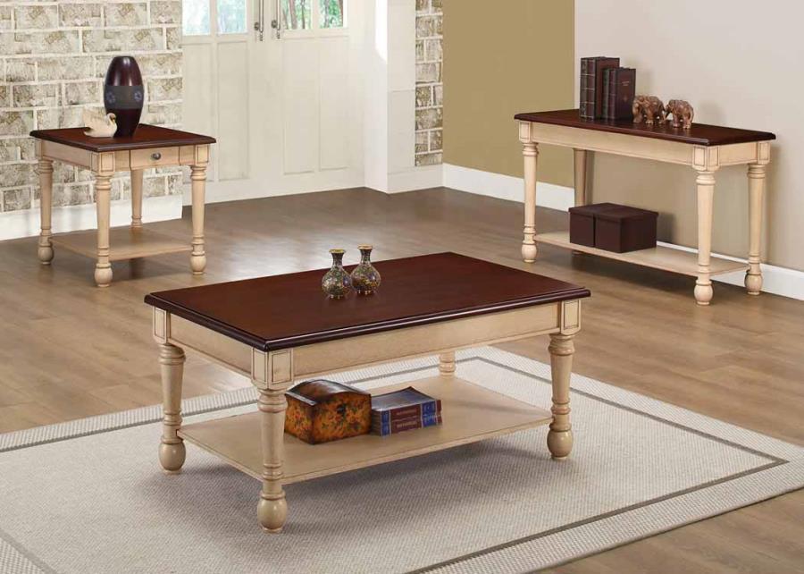 Layla - Layla Rectangular Coffee Table Dark Cherry and Antique White