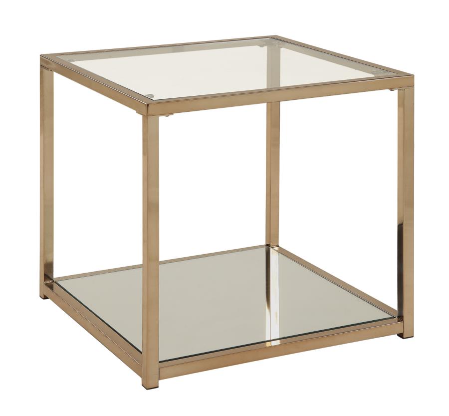 Cora - Cora End Table with Mirror Shelf Chocolate Chrome