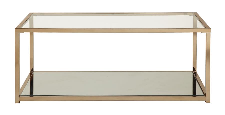 Cora - Cora Coffee Table with Mirror Shelf Chocolate Chrome